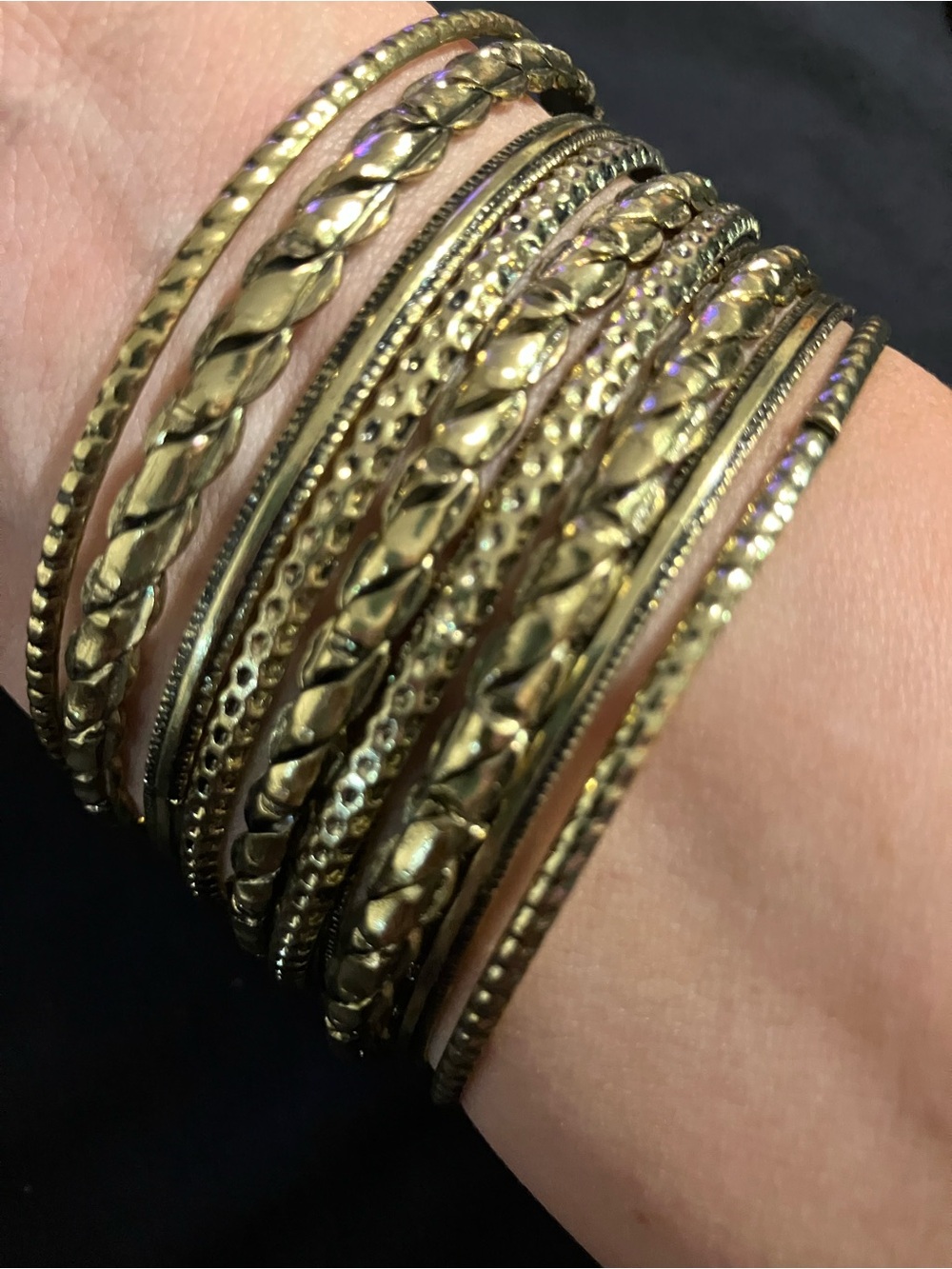 Gold Multi-Texture Bangle Bracelet Set - Women Jewelry